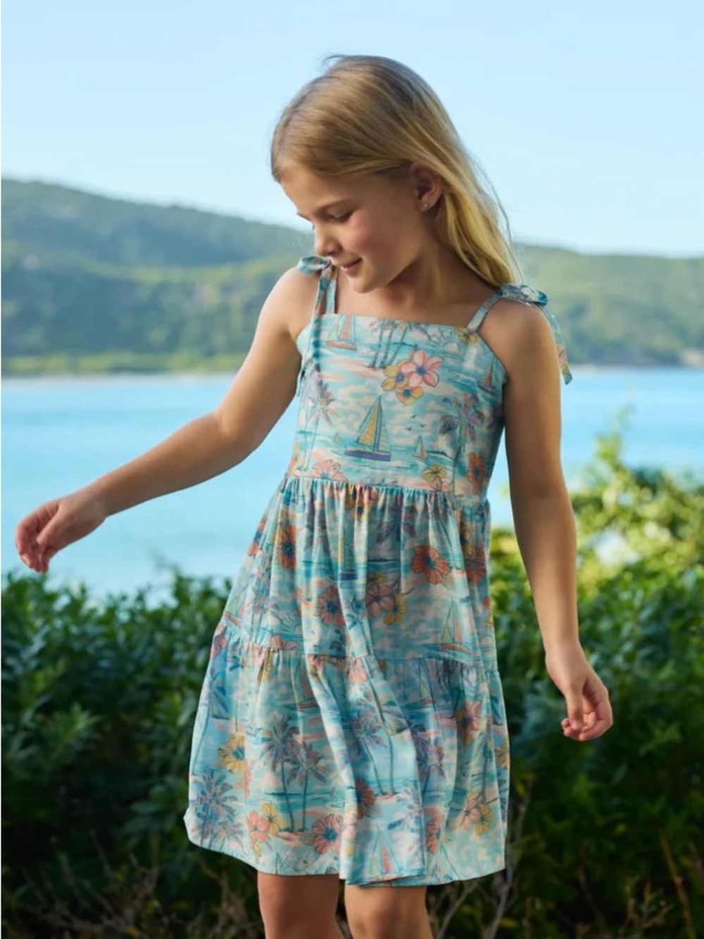 Kenny Flowers BVIs resort Floral Smocked Tie Strap Rayon Sundress Size 11/12